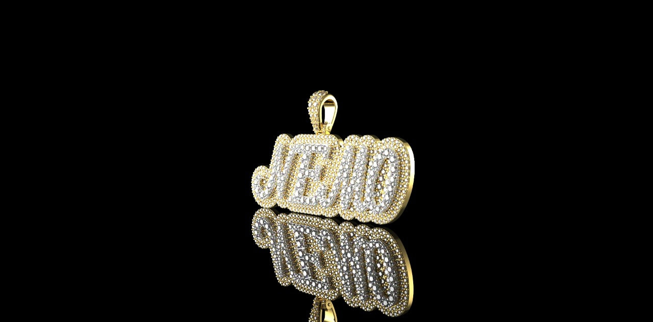 14K 2 TONE YELLOW AND WHITE GOLD CUSTOM "NEMO" ALL CAPS STYLE DIAMOND PENDANT