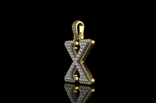 14k 2 tone yellow and white gold double layer initial X diamond pendant