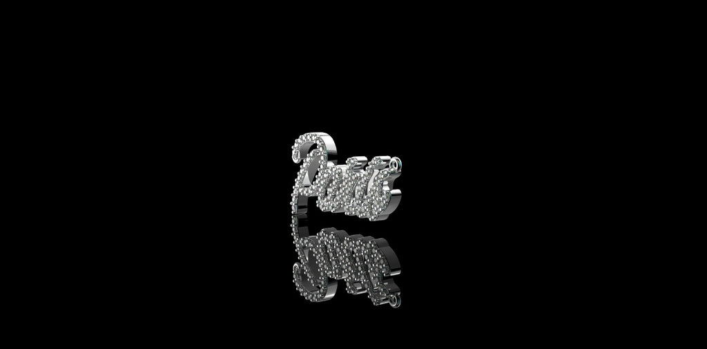 14k white gold Script "Paris" style custom diamond pendant