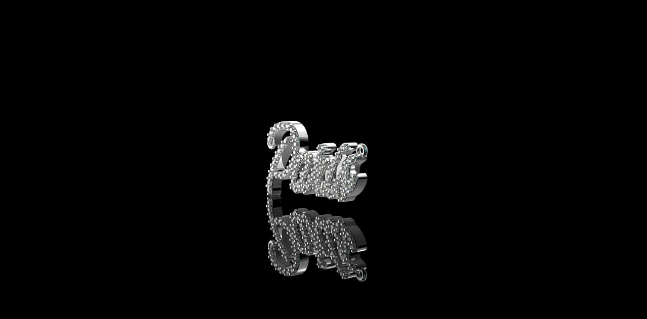 14k white gold Script "Paris" style custom diamond pendant