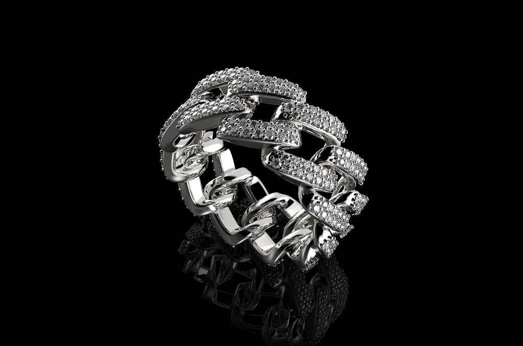 14k white gold diamond cuban link eternity ring 1.60cts