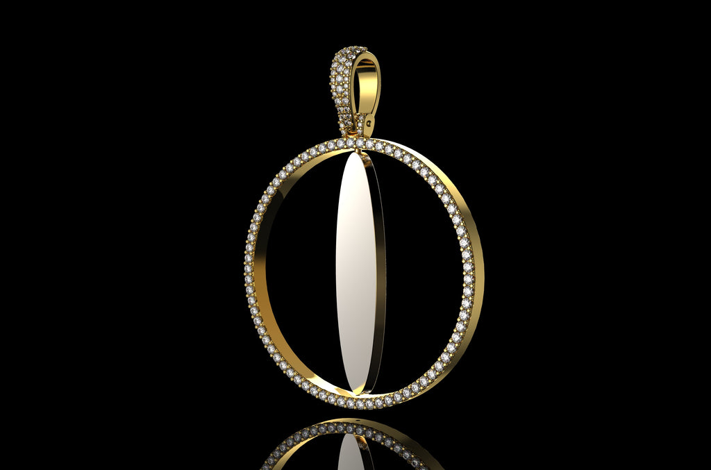 14k yellow gold 360 rotating round diamond picture pendant