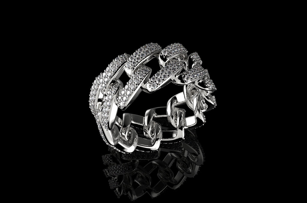 14k white gold diamond cuban link eternity ring 1.60cts