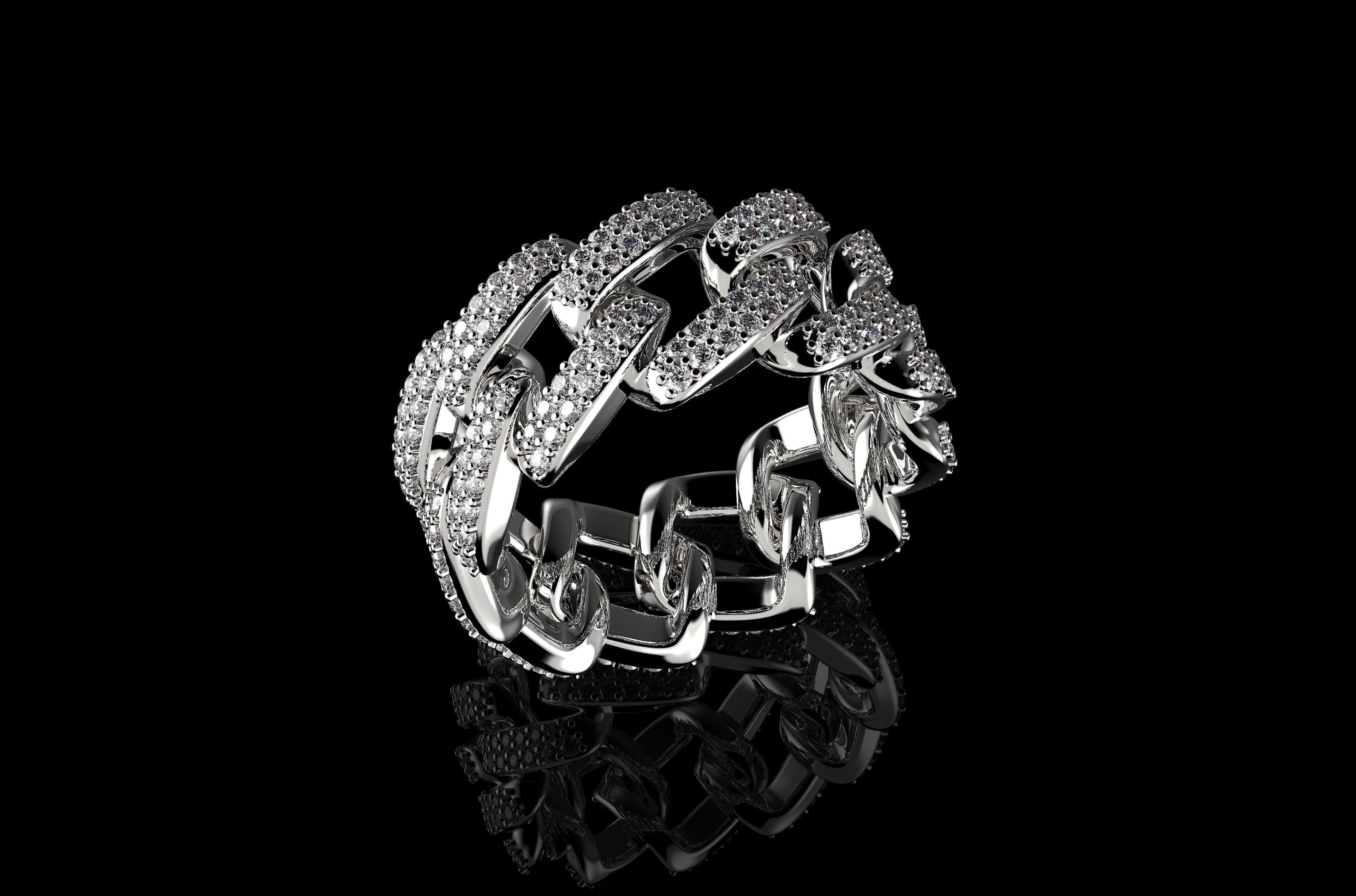 14k white gold diamond cuban link eternity ring 1.60cts