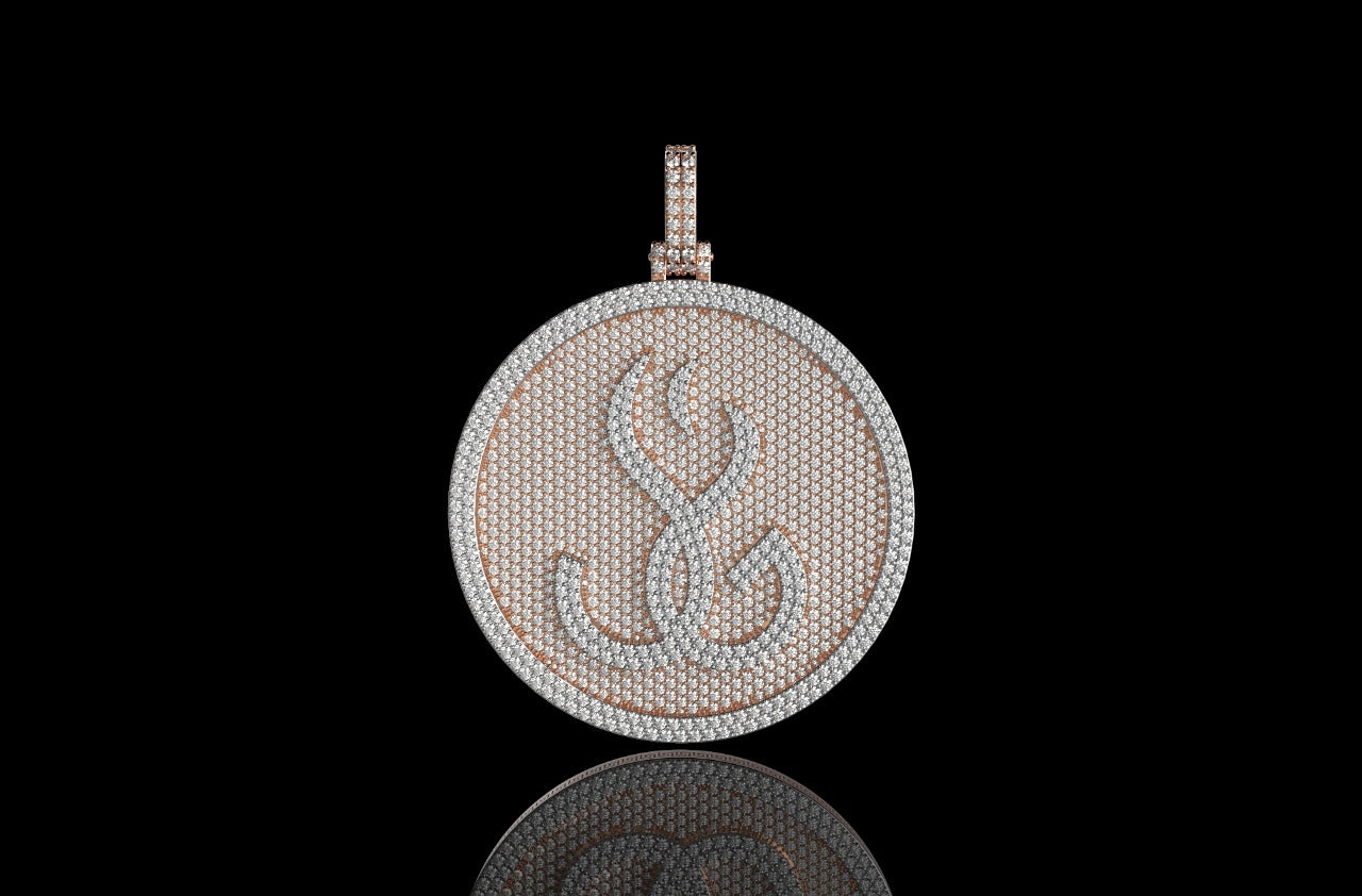 14k 2 tone rose and white gold 3d double layer large round custom diamond pendant