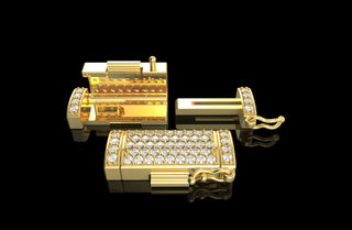 14k yellow gold custom diamond lock flat small narrow