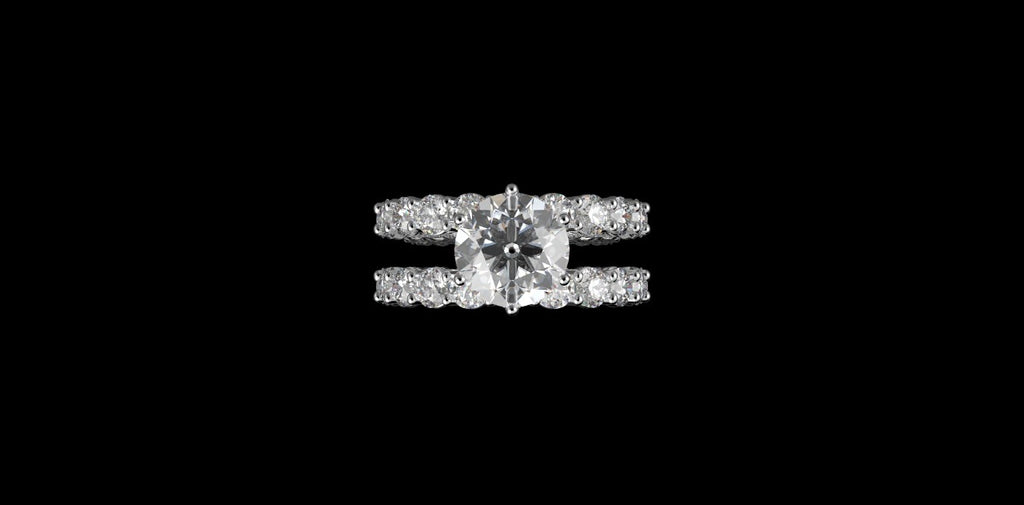 18K WHITE GOLD CUSTOM ETERNITY DIAMOND ENGAGEMENT RING WITH MATCHING DIAMOND ETERNITY BAND
