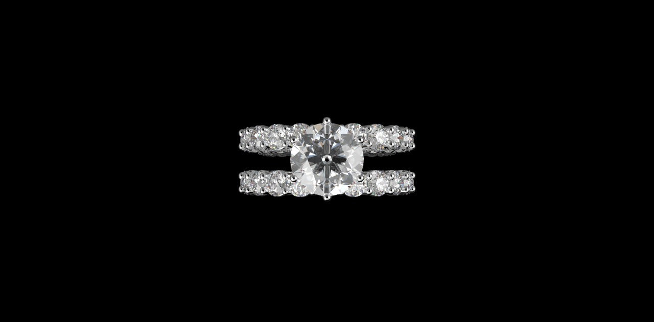 18K WHITE GOLD CUSTOM ETERNITY DIAMOND ENGAGEMENT RING WITH MATCHING DIAMOND ETERNITY BAND