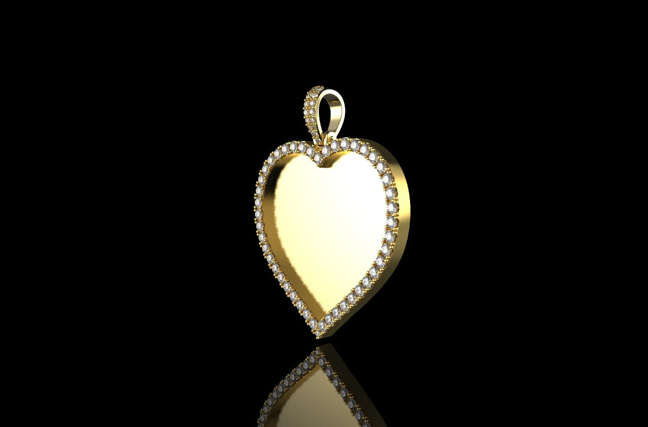 14k yellow gold Heart shaped diamond picture pendant