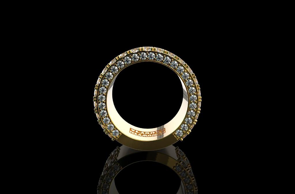 14k yellow gold men's 4 row half way diamond band ring