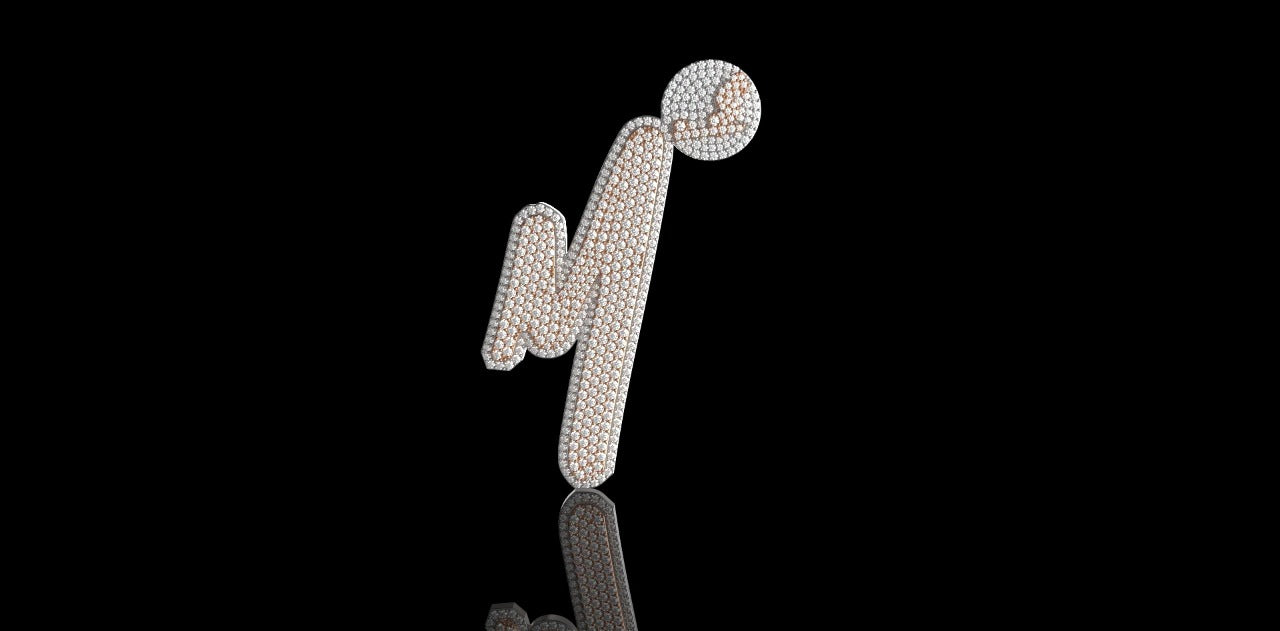 14K 2 TONE ROSE AND WHITE GOLD DOUBLE LAYER CUSTOM "M" STYLE DIAMOND PENDANT