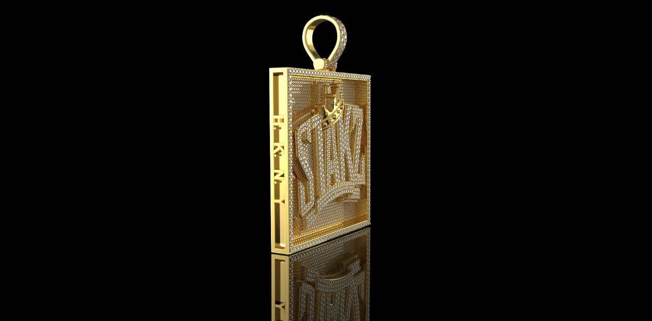 14K YELLOW GOLD CUSTOM LARGE SQUARE "DJ STACKS" STYLE DIAMOND PENDANT