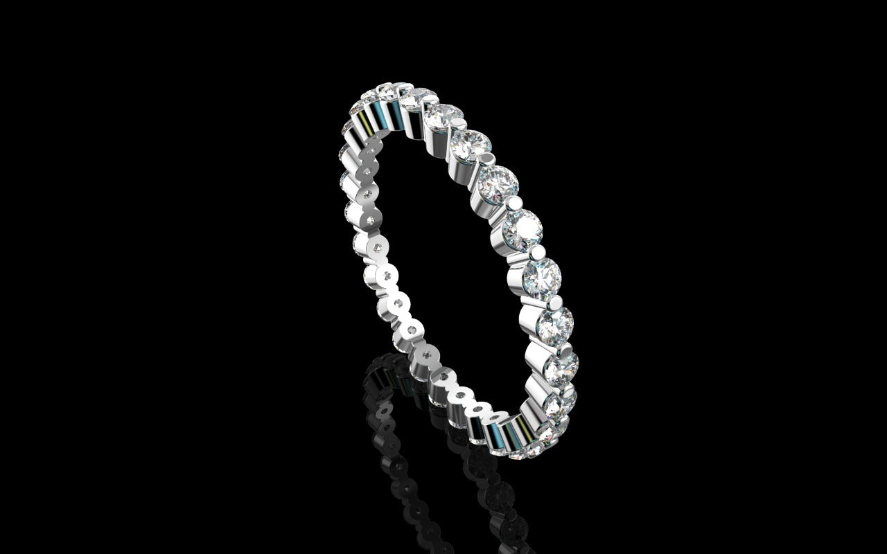 18k white gold floating diamond shared prong eternity band