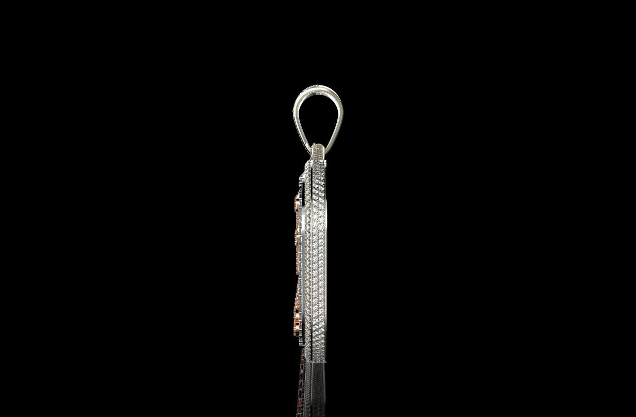 14k 2 tone rose and white gold custom double layer "rgf" style baguette diamond pendant