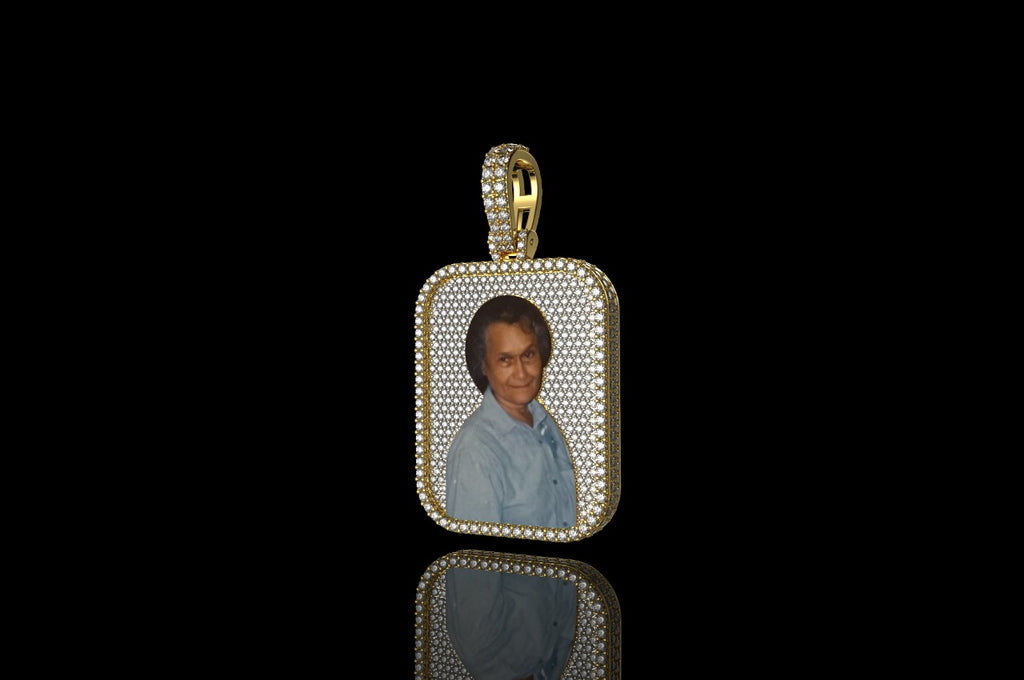 14k yellow gold 3d custom square diamond picture pendant