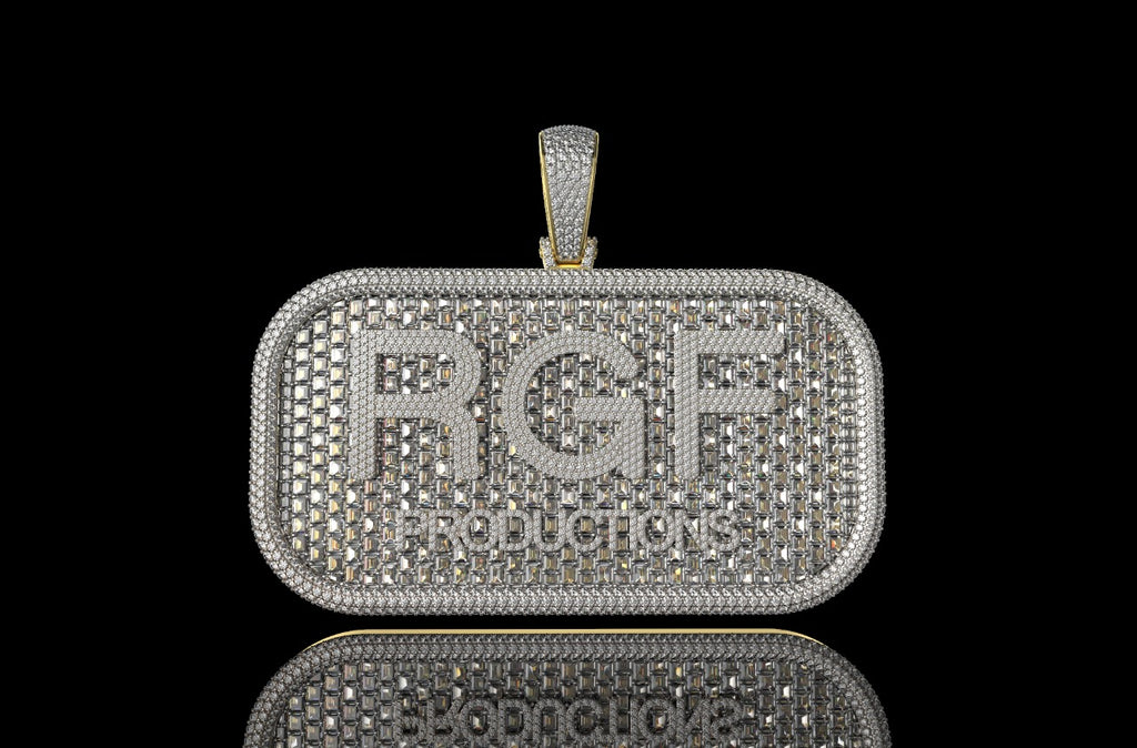 14k 2 tone yellow and white gold custom double layer "rgf" style diamond pendant