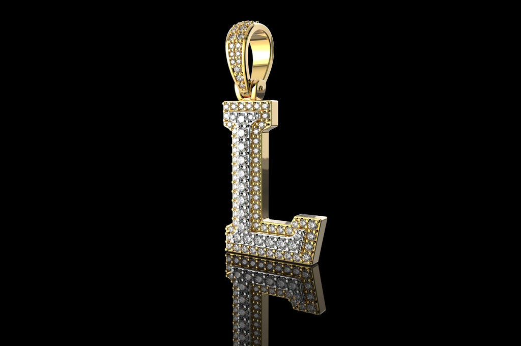 14k 2 tone yellow and white gold double layer initial L diamond pendant