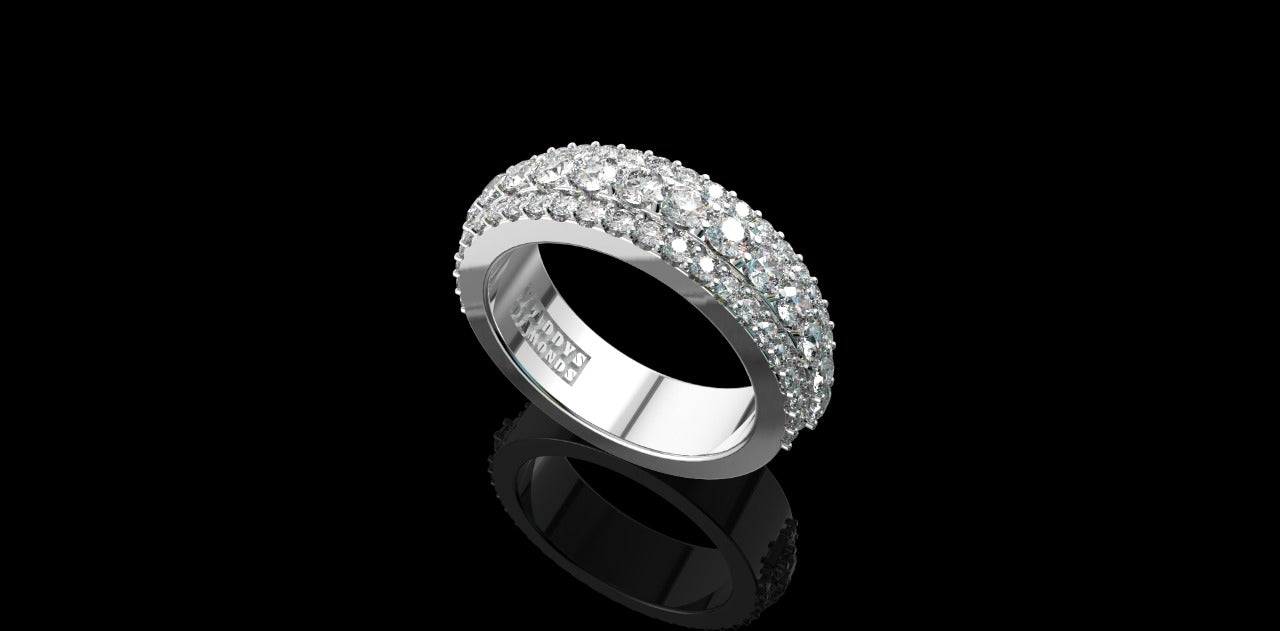 14k white gold mens 3 row diamond half way band 3.11cts