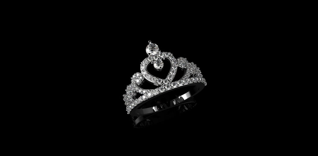 14K WHITE GOLD CUSTOM "HEART CROWN" DIAMOND RING
