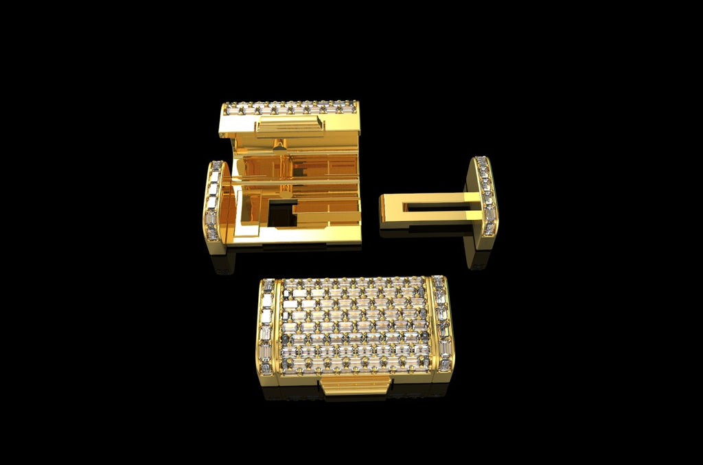 14k yellow gold custom baguette diamond lock
