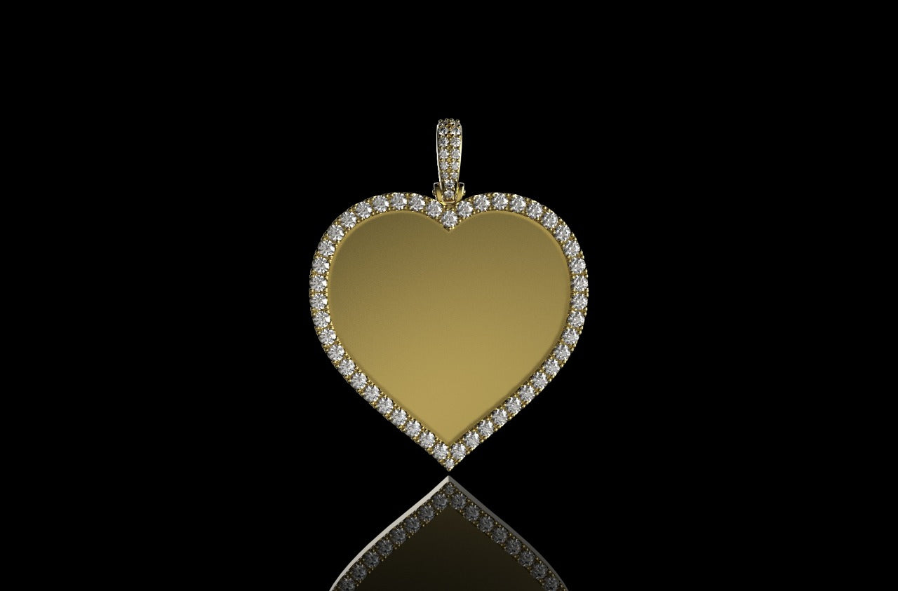 14k yellow gold Heart shaped diamond picture pendant