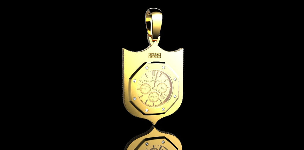 14K YELLOW GOLD CUSTOM DIAMOND SHIELD STYLE PICTURE PENDANT