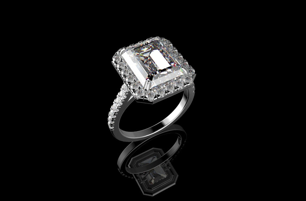 18k white gold Emerald cut halo diamond engagement ring 6.50cts