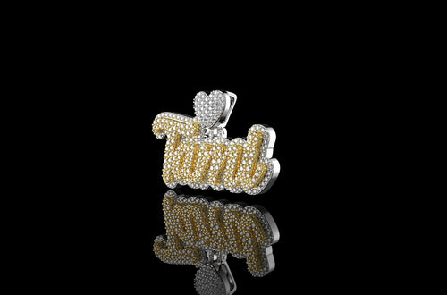 14K 2 TONE YELLOW AND WHITE GOLD DOUBLE LAYER CUSTOM "TAMI" DIAMOND PENDANT