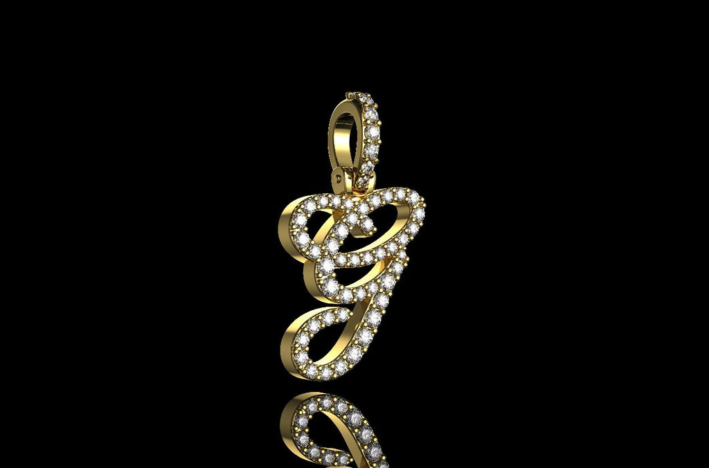 14k yellow gold script initial "g" diamond pendant