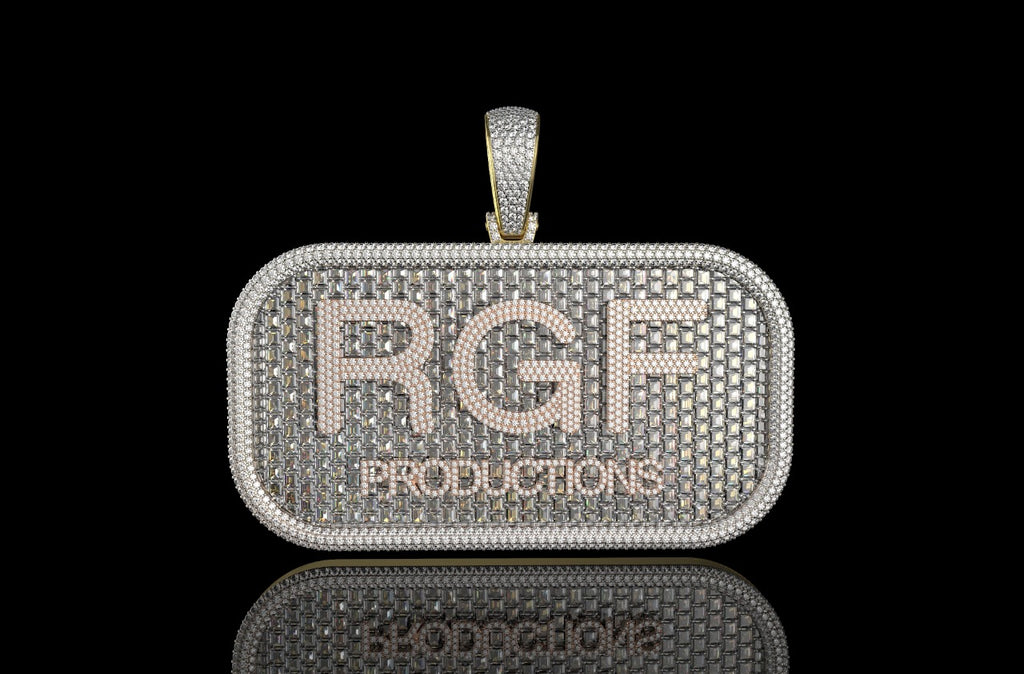 14k tricolor rose, yellow and white gold custom double layer "rgf" style diamond pendant