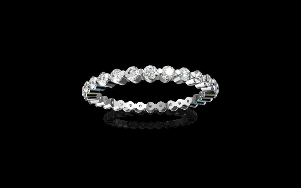 18k white gold floating diamond shared prong eternity band