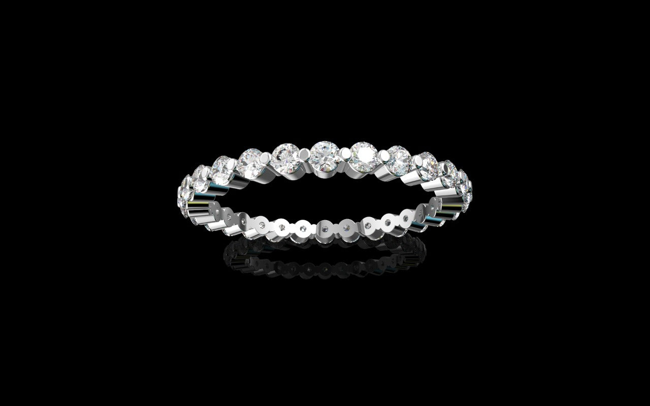 18k white gold floating diamond shared prong eternity band