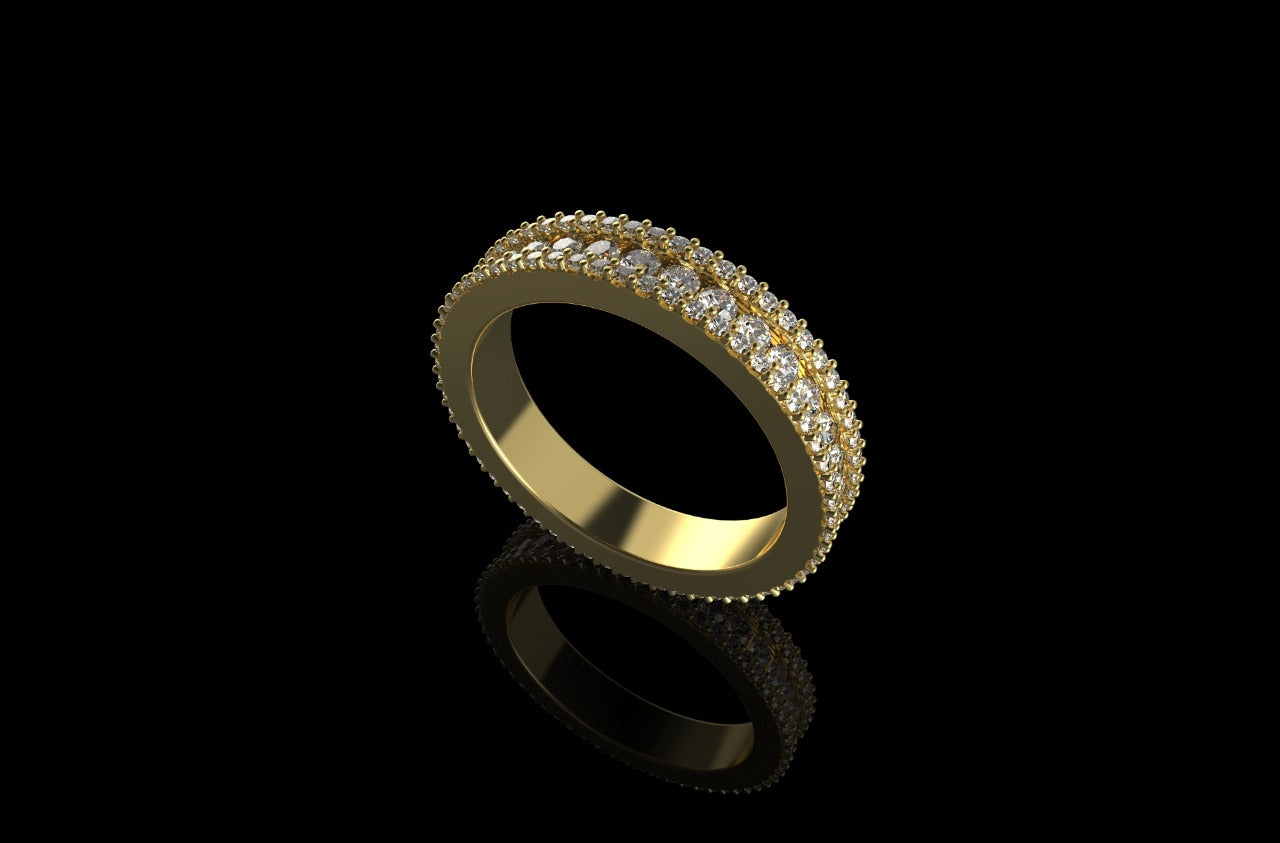 14k yellow gold 3 row channel set diamond eternity band 2.92cts