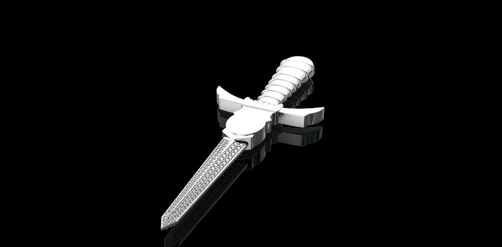 14K WHITE GOLD CUSTOM SWORD DIAMOND PENDANT