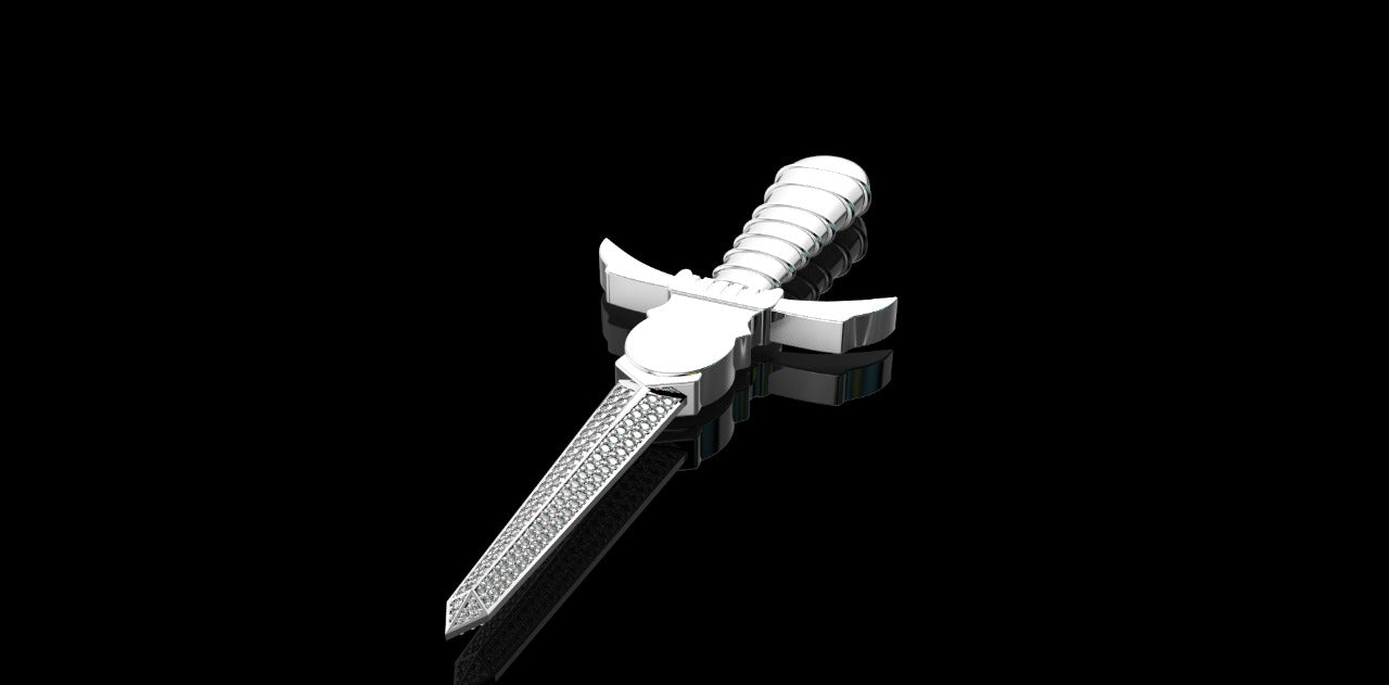 14K WHITE GOLD CUSTOM SWORD DIAMOND PENDANT