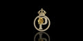 14K YELLOW GOLD CUSTOM ROUND "INITIAL P" WITH DIAMOND CROWN STYLE PENDANT