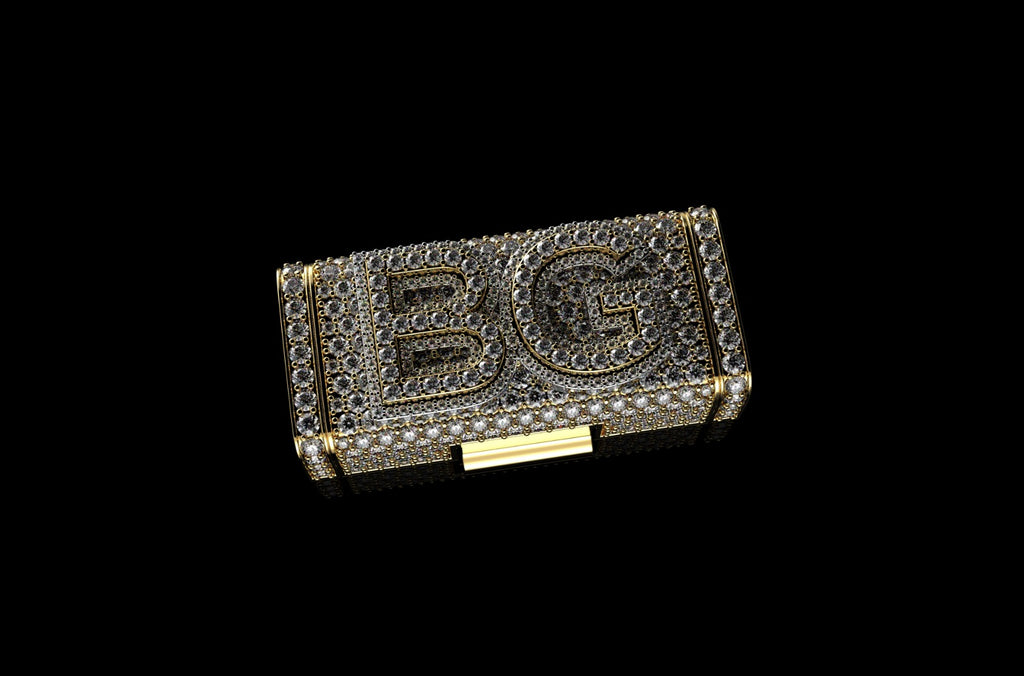 14k 2 tone yellow and white gold custom "BG" style diamond lock