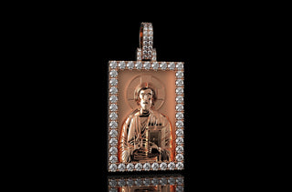 14k rose gold custom 3d square shape diamond saint medallion pendant