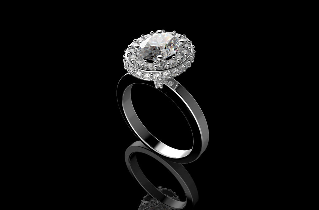 18k white gold oval hidden halo diamond engagement ring 1.75cts