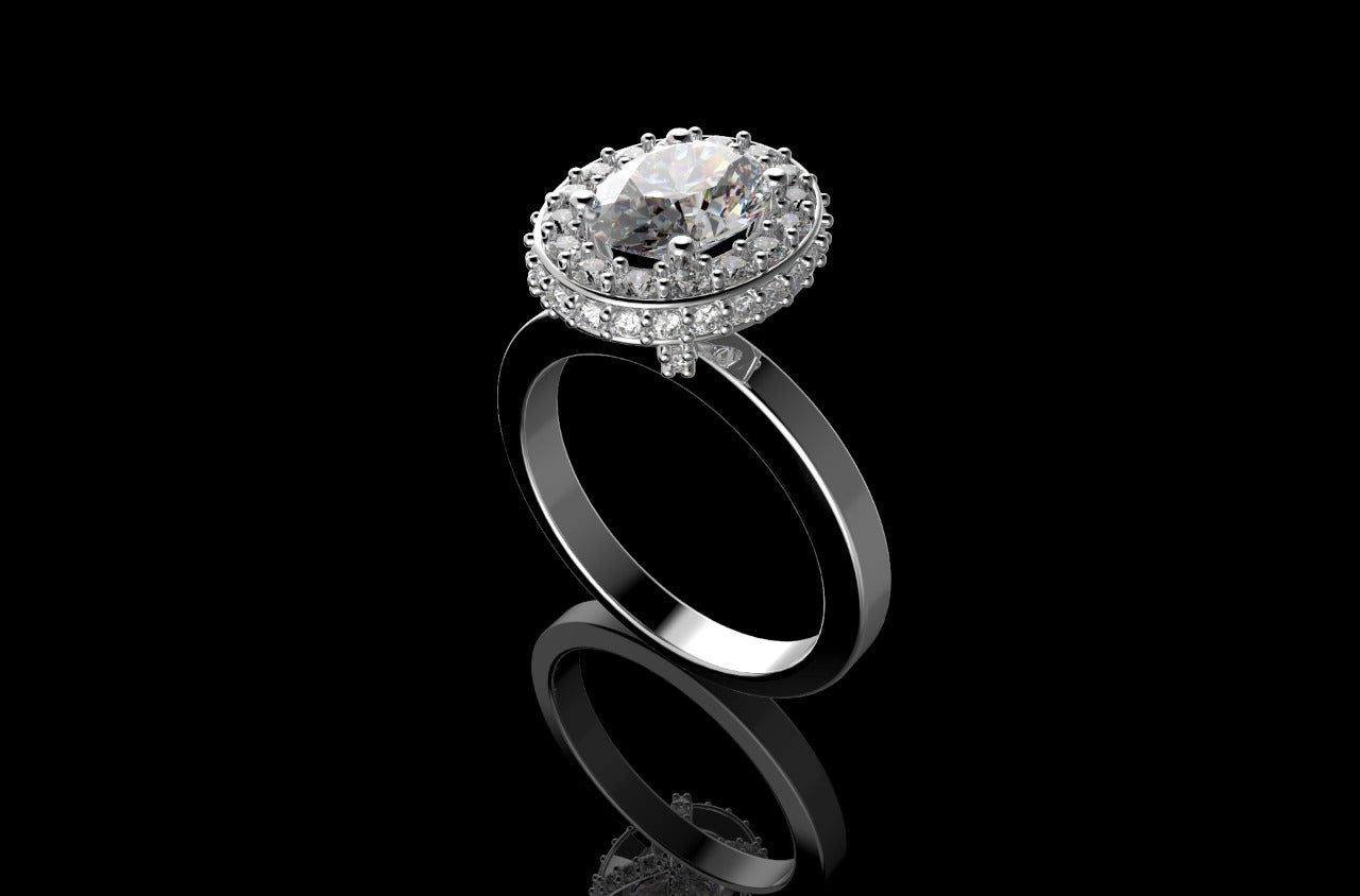 18k white gold oval hidden halo diamond engagement ring 1.75cts