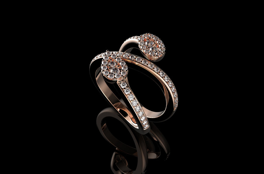 14k rose gold custom pear and oval shape split band diamond ring