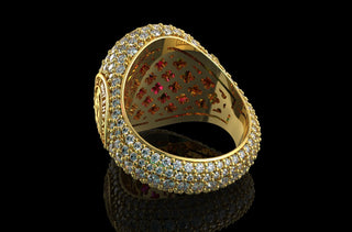 14k yellow gold mens custom made ruby bishop style diamond ring