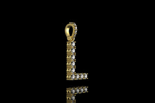 14k 2 tone yellow and white gold single layer small initial L diamond pendant