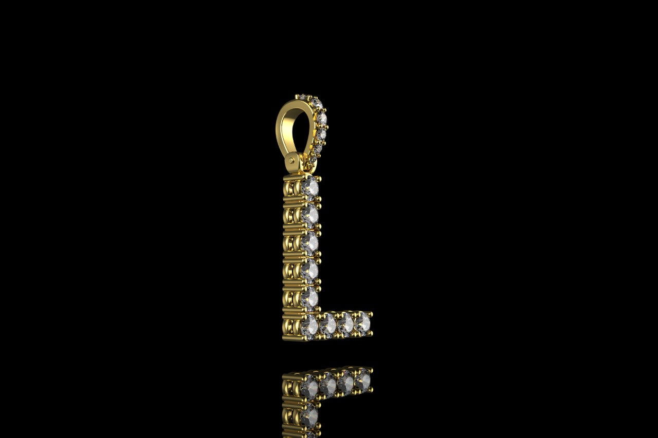 14k 2 tone yellow and white gold single layer small initial L diamond pendant