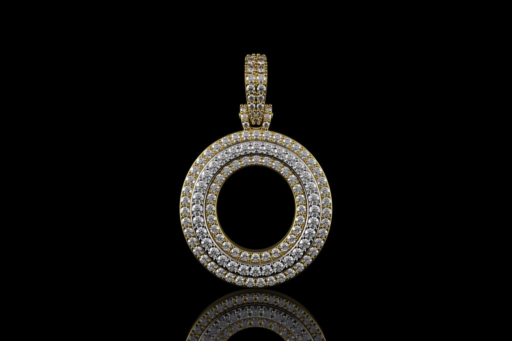 14k 2 tone yellow and white gold double layer initial O diamond pendant
