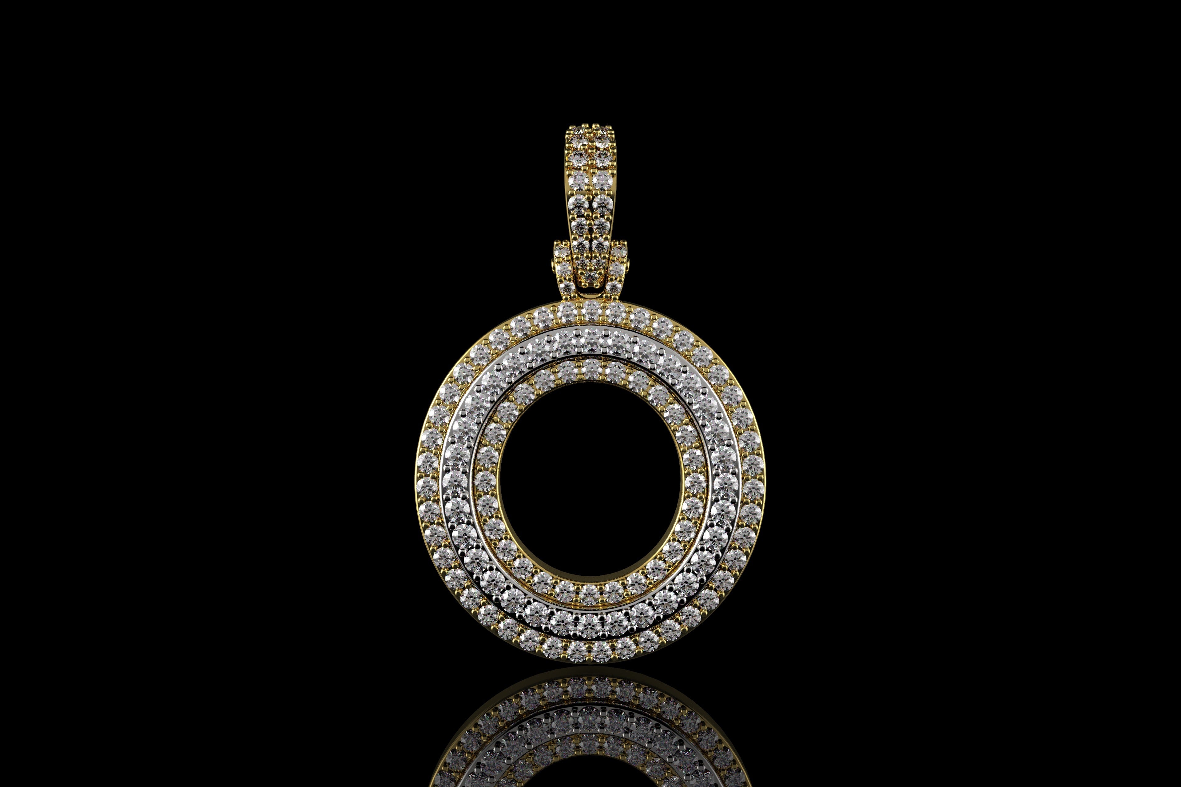 14k 2 tone yellow and white gold double layer initial O diamond pendant