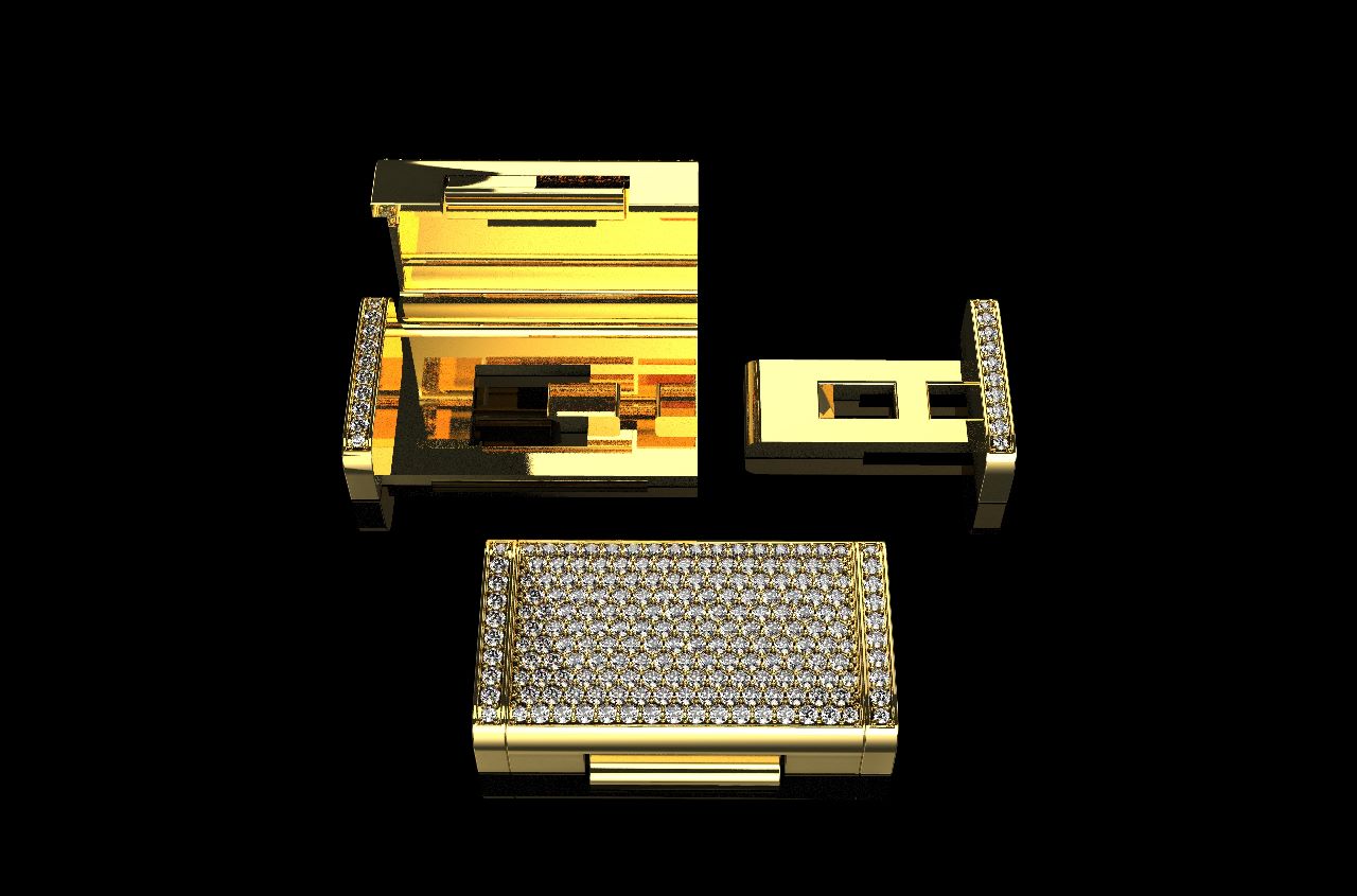 14k yellow gold square custom diamond lock large