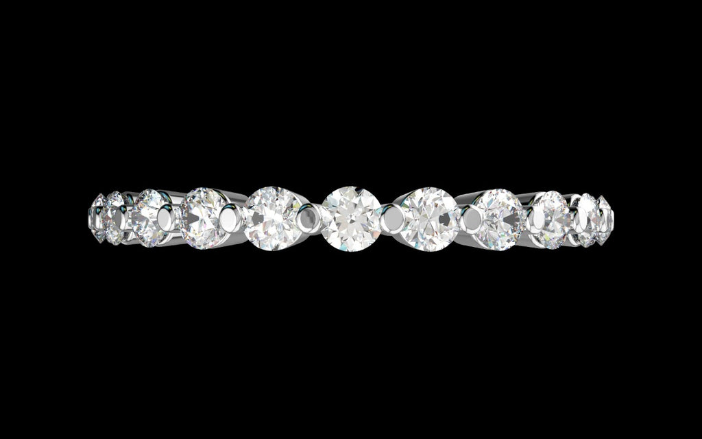 18k white gold floating diamond shared prong eternity band