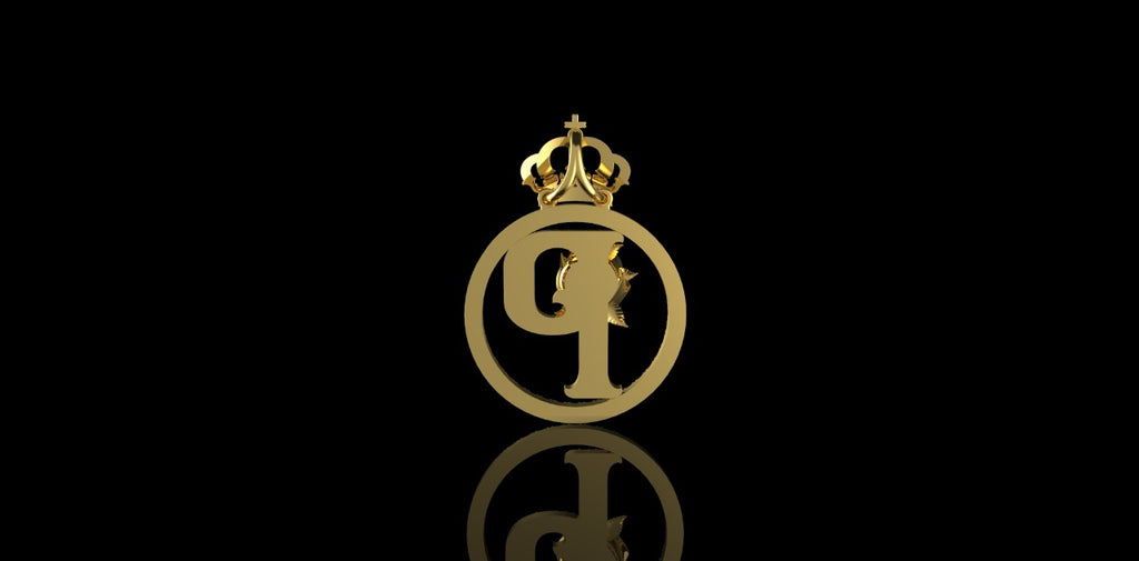 14K YELLOW GOLD CUSTOM ROUND "INITIAL P" WITH DIAMOND CROWN STYLE PENDANT