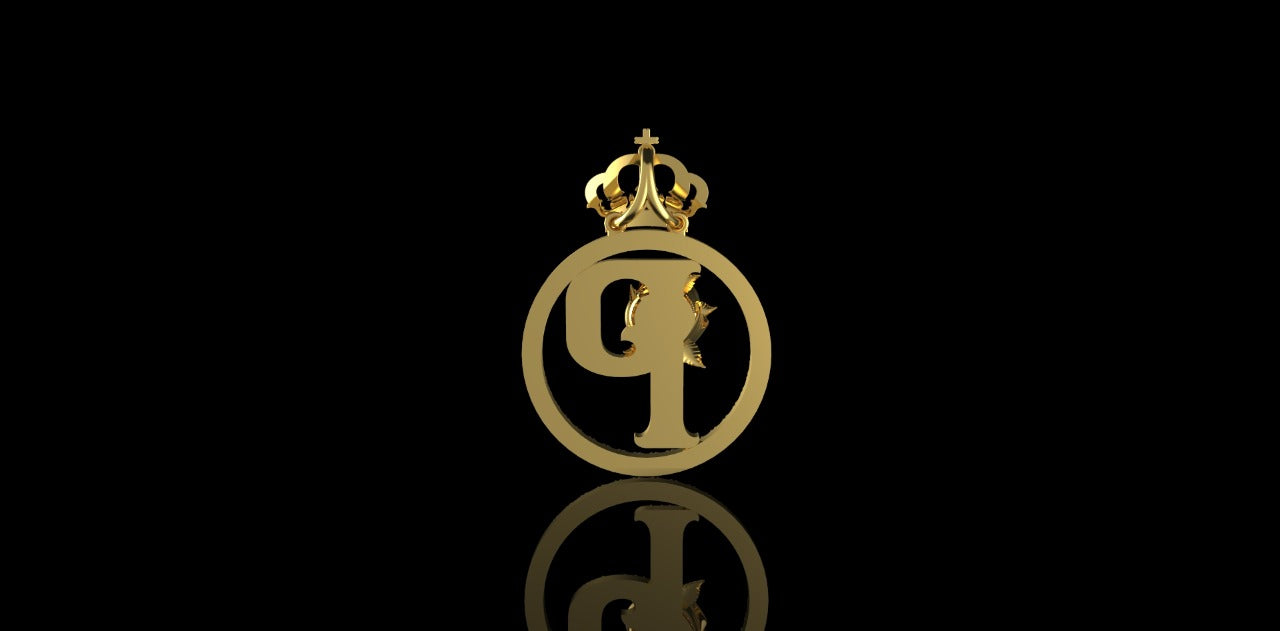 14K YELLOW GOLD CUSTOM ROUND "INITIAL P" WITH DIAMOND CROWN STYLE PENDANT